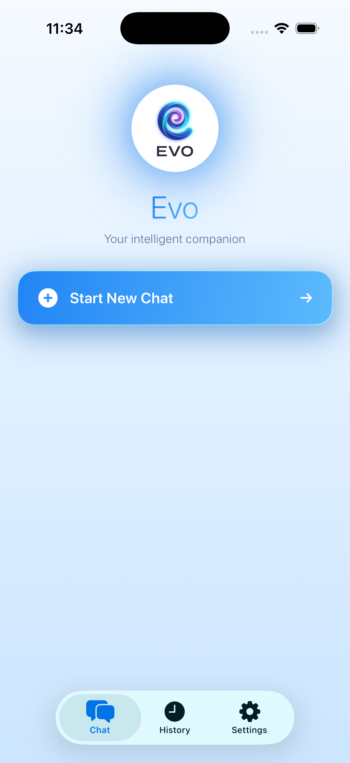 Evo AI Pro home screen on iPhone
